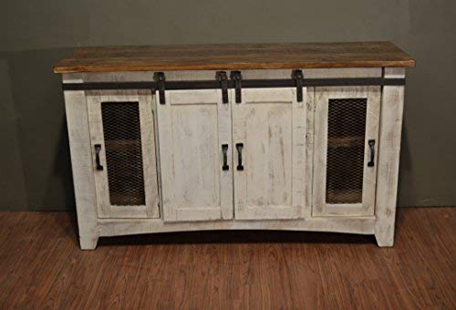 Crafters And Weavers Greenview White 60" Tv Stand/Sideboard/Console Table With Sliding Doors #TOP1