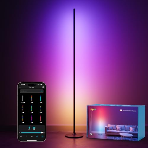 Lepro OE1 AI Lámpara de Pie Inteligente, Control de Voz, Sincronización Música, Fonciona con Alexa y Google Home, Diseñador de Iluminación AI Personalizado, Luz Pie Ambiental para Dormitorio, Sala