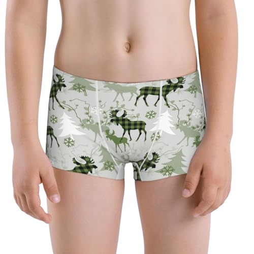 Boys' Cotton Boxer Brief Soft Underwear-Green Plaid Moose Tree