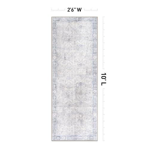 Rugshop Ocean/Blue Transitional Vintage Bordered Runner Rug — Machine Washable, 2'6"x10' for Hallway, Entryway and Kitchen