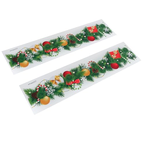 LIFKOME 2 Piezas Pegatinas de Navidad Adhesivas Removibles para Paredes y Ventanas de Diseño Festivo con Ramas de Pino Regalos y Bolas de Colores Decoración Navideña Fácil de Instalar y