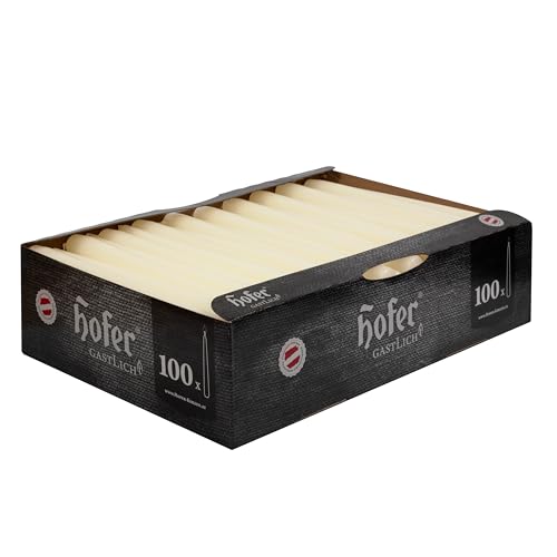 Hofer Bougies pour chandelles Ø 2,3 x 25 cm - 100 pièces - Bougies Coniques Professionnelles Anti-Goutte de Couleur Naturelle Ivoire, 7 Heures, Lot de 1 x Carton de 100 pièces