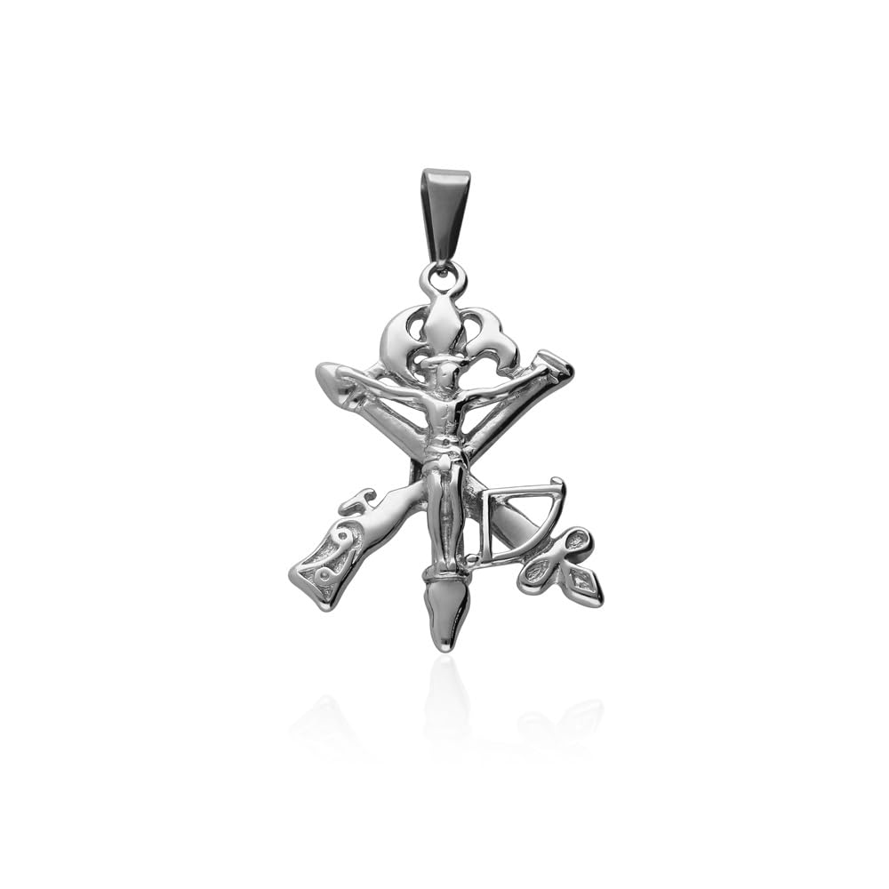 Croix Légion avec Christ en relief Acier 316 L., Cruz Legion, Acier inoxydable, Pas de gemme