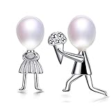 LNNSHX Pendientes de Perlas cultivadas de Agua Dulce para Novia, Pendientes Finos Casados, joyería de Perlas con Figura de Plata 925