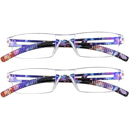 Image of YEIN 2 Pairs Blue Ligth Blocking Reading Glasses for Men and Women Fashion Square Frame Readers(Floral,+3.75)