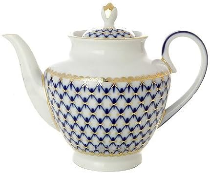 Lomonosov Imperial Porcelain Teapot Spring Cobalt Net 4 Cups 27 oz/800 ml