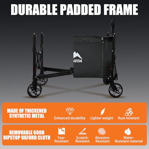 MAIZOA Collapsible Wagon, 330lbs Load Capacity, Dual Side Zipper, Heavy-Duty Steel Frame, 600D Oxford Fabric, Ergonomic Handle, Wear-Resistant, Perfect for Outdoor, Garden, Grocery, Camping - Thumbnail 6
