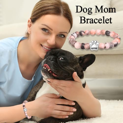 Dog Mom Gifts for Women as Christmas Valentines Mothers Birthday Gifts, Beaded Paw Bracelet Gifts for Dog Mom Lovers2