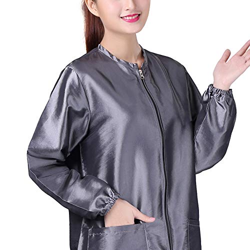 KAHOT Professional Salon Smock Stylist Jacket Cosmetology Uniform Zipper Hairdressing Cape Hairdresser Work Clothes Hair Beauty SPA Guest Client Kimono Gown (M, Grey)
