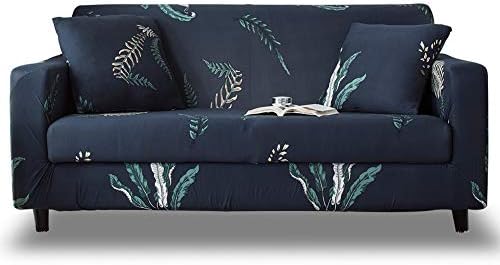 HOTNIU Stretch Sofa Cover Printed Couch Covers Sofa Slipcovers for 3 Cushion Couches Elastic Universal Furniture Protector with 1 Pillowcase (Large, Navy Seaweed)