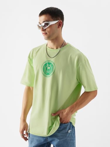 Image of The Souled Store Official Loki: Master of Mischief Men and Boys Oversize Fit Half Sleeve Graphic Printed Cotton Green Color T-Shirt