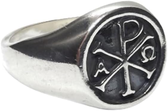 Chi Rho Christian Mens Ring, 925 Sterling Silver Handmade Ottoman Signet Ring, Alpha Omega Symbol Jewelry, Religious Gift for Him