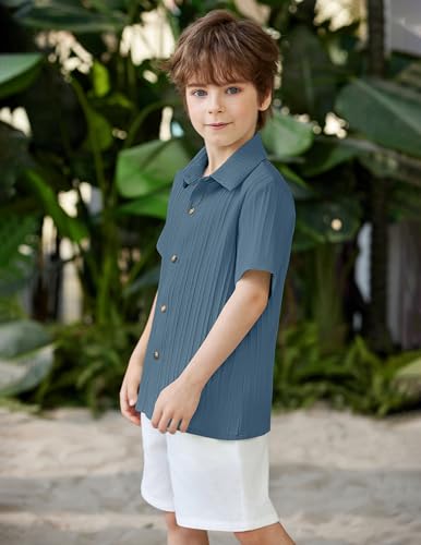 Image of Arshiner Boys Casual Short Sleeve Button Down Shirt Fashion Textured Summer Beach Shirt 3-13 Years Old