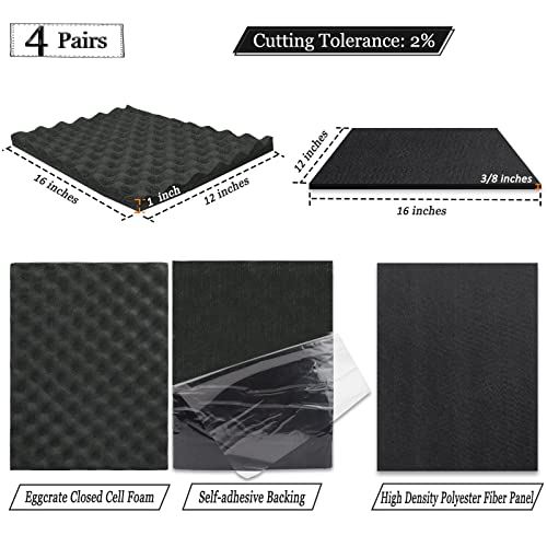 Bxi Strengthened Soundproof Foam Panel Set, 4 Pairs Of 16 X 12 Inches Thickened Sound Proof Closed Cell Foam And Dense Sound Absorbing Panels Reduce Noise For Studio Wall Ceiling Acoustic Treatment #TOP1