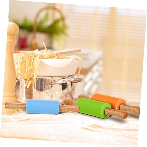 Mini Rolling Pin, Kids Rolling Pins Wooden Handle Non-Stick Silicone Rolling Pins Pastry Brushes Dough Roller for Baking Pizza Cookie Pastry, 4 Pack (Red, Green, Orange, Blue) - Image 3