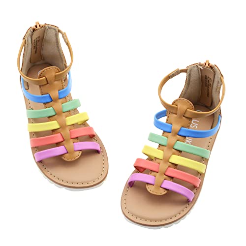 Lulex Girls Gladiator Sandals for Toddler/Little Kids Adjustable Cute Summer Flat Strappy Sandals with Zipper for 1-5 Years Old
