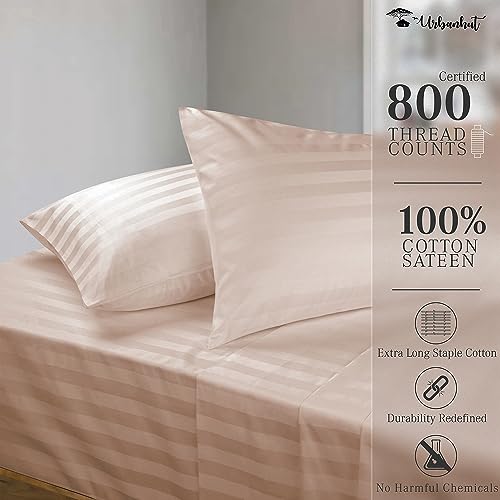 URBANHUT 800 Thread Count Egyptian Cotton Damask Striped Twin Size Sheets Set (4 Pc) - Ultra Soft & Smooth, Sateen Weave Twin Size Bed Sheets, Luxury Hotel Sheets with 16" Deep Pocket - Blush Pink
