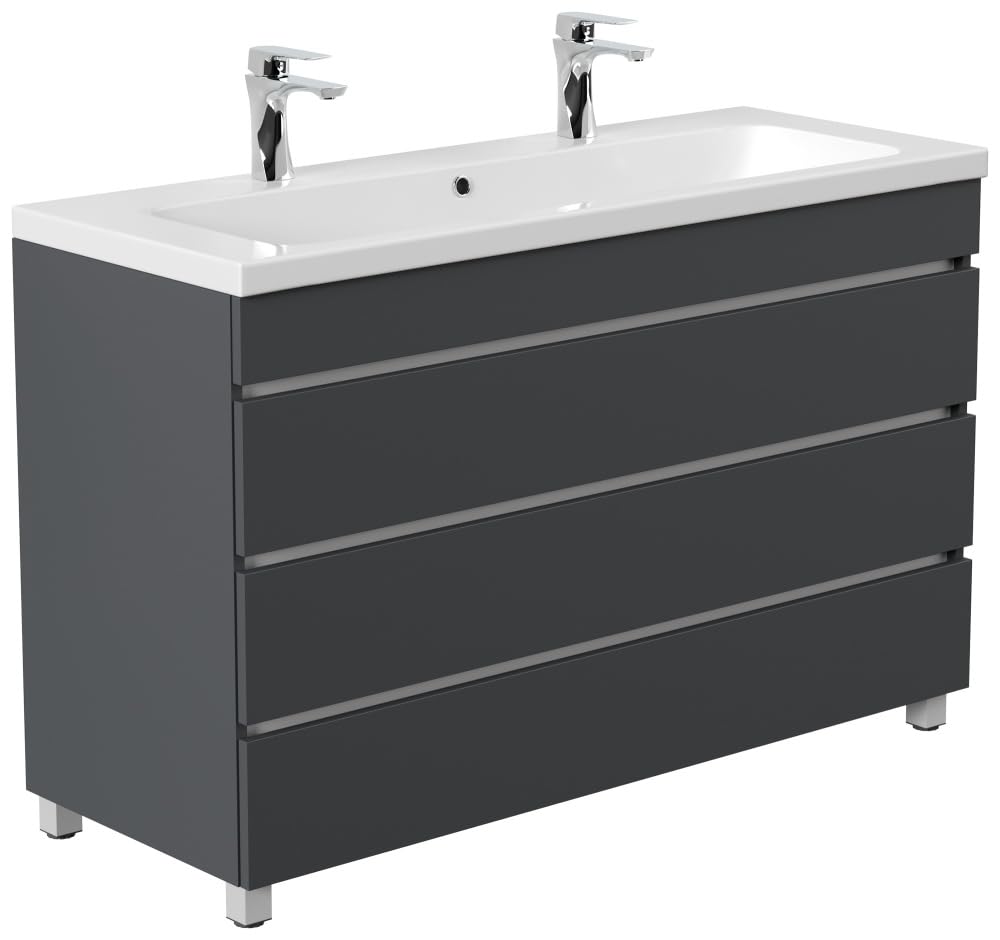 Stand Doppel Badmöbel Via 120 mit 3 grifflosen Schubladen Farbe Grafit