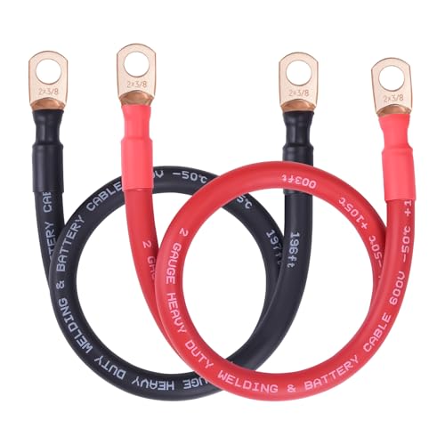 Image of iGreely 2 AWG Battery Cable,Flexible 2 Gauge Wire Pure Copper Battery Power Cables with 3 /8±Lug for Automotive Solar Panel Inverter Trolling Motor RV Marine,Replacement Parts & Accessories 2ft /60cm