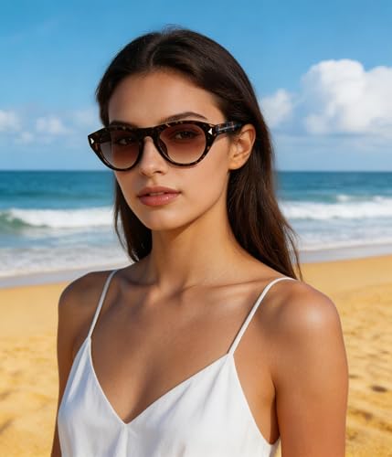 Image of EYLRIM Retro Oval Cat Eye Sunglasses for Women Men Trendy Flat Top Narrow Cateye Shades UV400 Protection