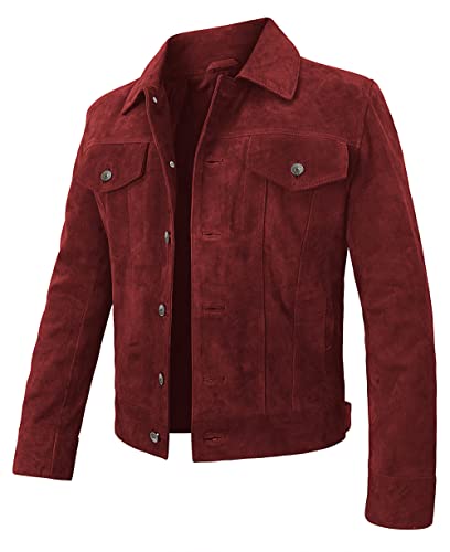 Image of Suede Leather Trucker Jacket Men - Mens Western Style Cowboy Suede Leather Coat - Vintage Motorcycle Jacket