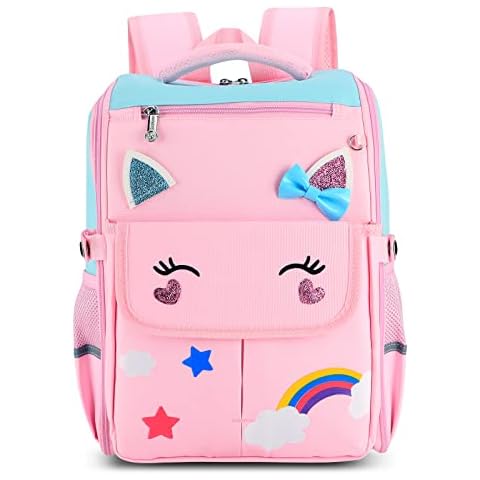 Mochila Achort Niña Infantil Gato Escolar con Cremallera y Franja Reflectante Cover