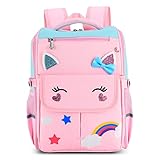 Achort Mochila Niña Mochila Gato Niña Infantil 2-6 Años para Escolar Se con Una cremallera inferior y rayas reflectantes Bolsillos Laterales y Correa Rosa Regalo para niños pequeños