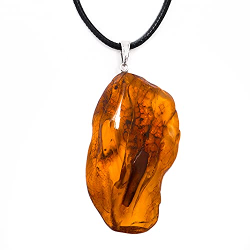 Pendant for Women and men, Genuine Baltic Unpolished Amber, Cord Necklace with Clasp