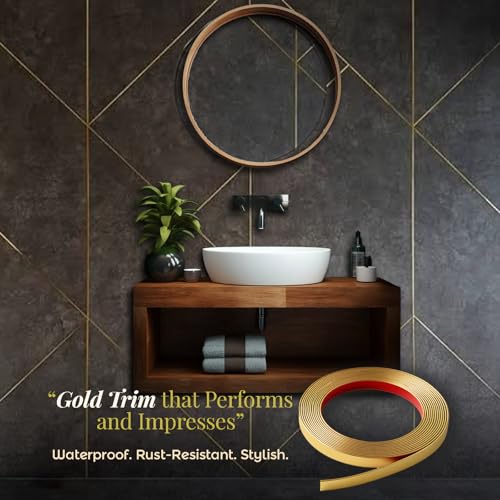 Image of Gold Moulding Patti for Wall - 5M Self Adhesive Metal Strip | T Profile Wall Moulding Trim for Ceiling, Furniture, Cabinet, Tile Border | 25MM SS 201 Mirror Finish (Gold, 25MM)