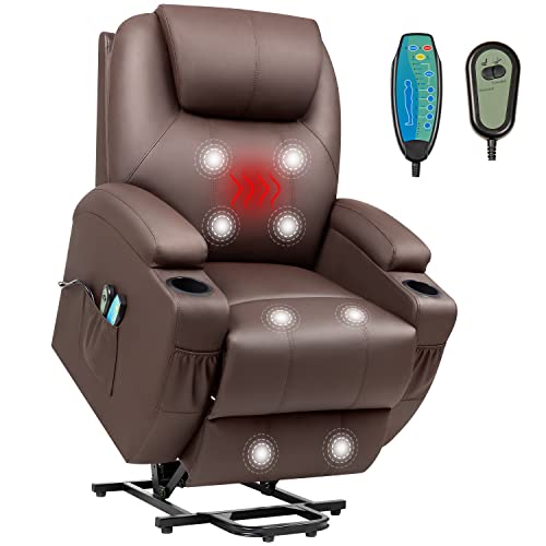 Victone Electric Power Lift Recliner Chair Pu Leather Sofa Chair For Elderly With Massage And Heat, Side Pockets And Cup Holders (Brown) #TOP1