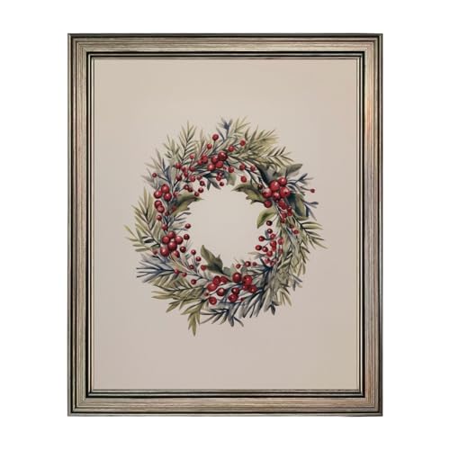 Framed Christmas Wreath Vintage Painting Christmas Canvas Wall Art Christmas Pictures Wall Decor Festive Holiday Decor for Home