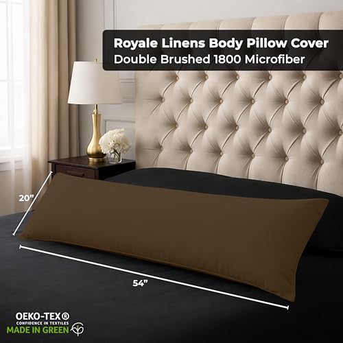 Image of ROYALE LINENS Body Pillow Cover - Double Brushed 1800 Microfiber - 20 inchx54 inch with Hidden Zipper Closure - Wrinkle & Fade Resistant - Super Soft Body Pillowcase 2 Pack (Chocolate, Pack of 2)
