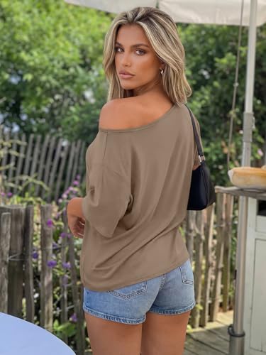 Image of Trendy Queen Womens Off the Shoulder Tops Oversized Summer Spring T-Shirts 2026
