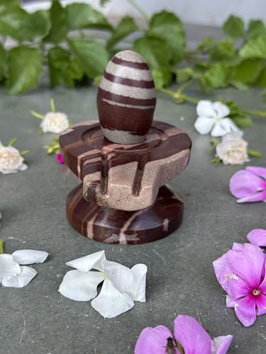 Image of Shivam VASTU AKAL 1.5 inch Original Narmadeshwar Narmada Shivling with 3 inch Narmada Stone Yoni Base Jaladhari (Janeudhari Shivling, Multicolor Damru Jaladhari)