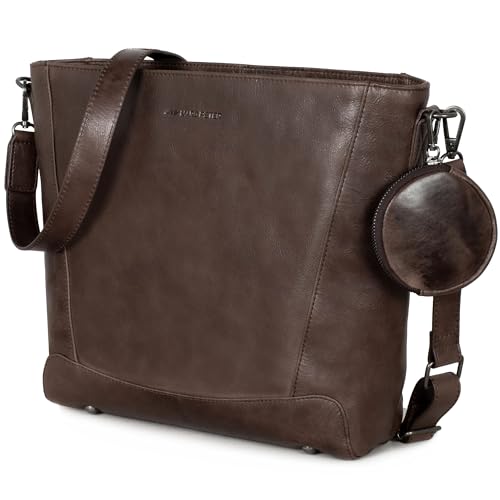 Marc Peter Bandolera Vintage Charwig | Bolso bandolera de piel | Bolso de mano para mujer - Marrón, Marrón Oscuro