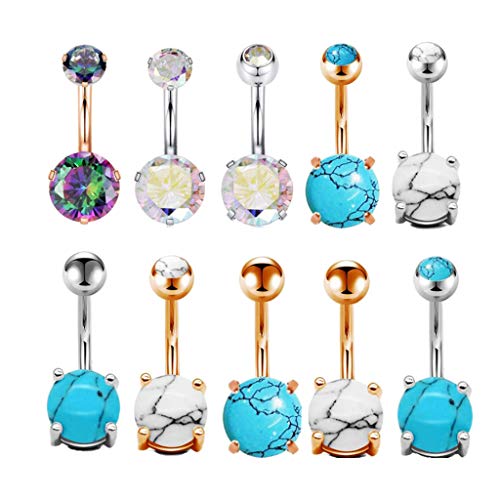 kowaku 10 Peças de Zircão de aço Piercing Joias Bola Lábio Língua Barra Anel Halter