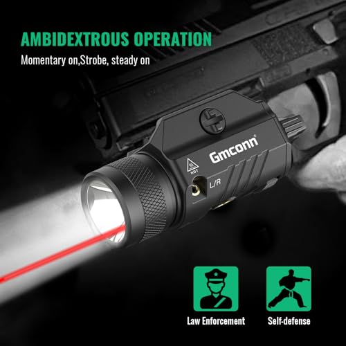Image of Gmconn 1250 Lumen Tactical Flashlight Red Laser Light Combo, Rechargeable Pistol Light with Strobe /Momentary Compatible with Picatinny