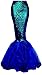 Produktbild Damen Meerjungfrau Kostüm Dessous Halloween Cosplay Fancy Pailletten Lange Schwanz Kleid mit Asymmetrisch Mesh Panel - Blau - Groß