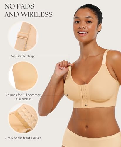 Image of FeelinGirl Post Surgery Bras for Women Front Closure Mastectomy Bras Surgical Wireless Full Coverage Compression Bra