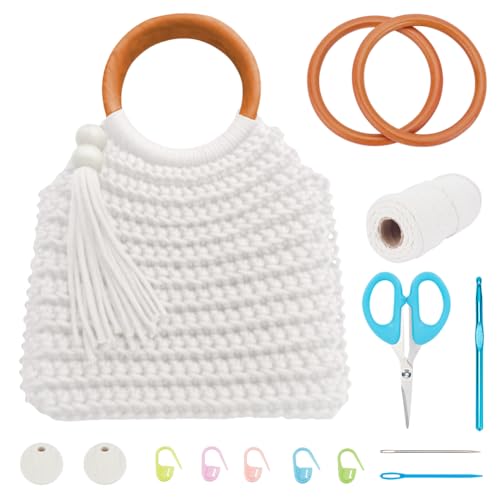 FREEBLOSS Kit de bolsa de crochê DIY para iniciantes com tutoriais em vídeo passo a passo - Kit de bolsa de crochê para adultos - multicolorido - Não dobrável