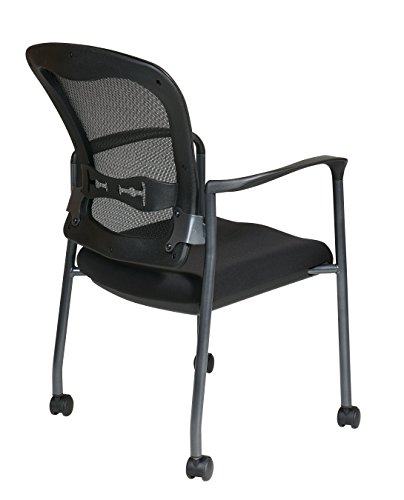 Office Star ProGrid Back Deluxe Stacking Visitor's Chair with Padded Seat and Built-in Lumbar Support, with Rolling Casters, Coal FreeFlex - Thumbnail 3