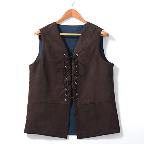 BPURB Mens Renaissance Steampunk Lace-up Vest Gothic Waistcoat Reversible Vest for Men2