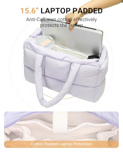 Image of Herald Puffer Tote Bag for Women, Large Quilted Puffy Handbag Lightweight Satchel Purse with Cup Holder & Compartment