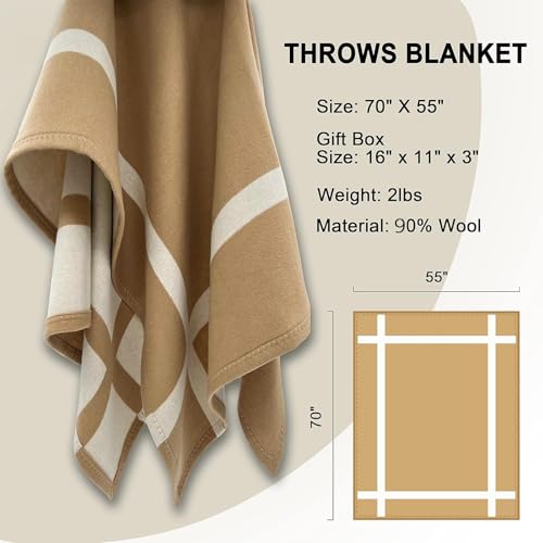 Wool Blanket & Throws 90% Wool Warm Blanket Soft Couch Blankets 75"x55" Twin Throw Blankets for Living Room, Camping, Outdoors, or Car Travel with Exquisite Box for Gift (Camel) by MeJeewool - Image 2