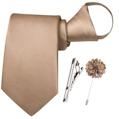 Image of Hi-Tie Pretied Boys Ties Solid Color Kids Adjustable Necktie Lapel Pin Clip Set Age 8-12 Wedding School Graduation