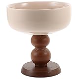 STOBAZA Taza de Postre Creativa de Cerámica con Base de Madera para Helado Yogur Pudín y Batidos Diseño Práctico y Seguro para Uso Doméstico