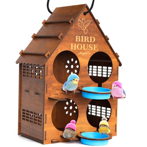 Image of Signamio Upgraded Wooden Bird House with 4 Bird Space Option and Water Feeder - Large Bird Nest for Outdoor Use, Durable Birds Nest Home, Ideal for Birdwatching Enthusiasts