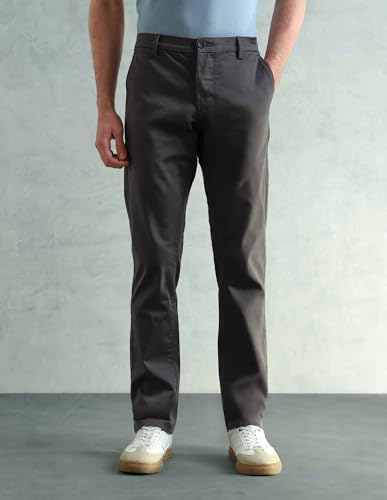 Image of Arrow Sport Men Slim fit Cotton SolidMid Rise waistTrousers