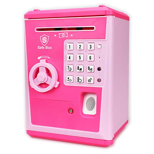LIKE Toy Piggy Bank Safe Box Fingerprint ATM Bank ATM Machine Money Coin Savings Bank for Kids (Pink/Pink)