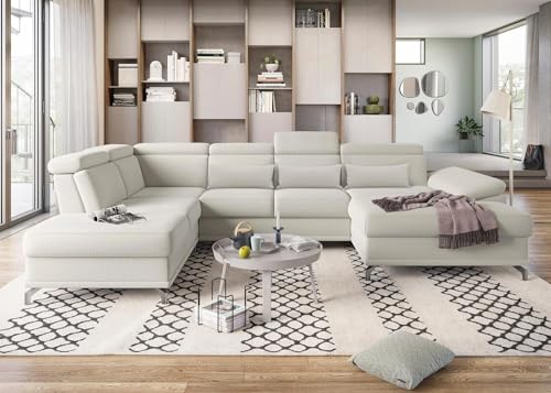 Image of Fabrique Bossberry U-Shape 7 Seater Fabric Light Cream Sofa Set (LHS)